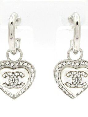 CHANEL Coco - Silver Cream Clear Hardware Faux Pearl Rhinestones Earrings
